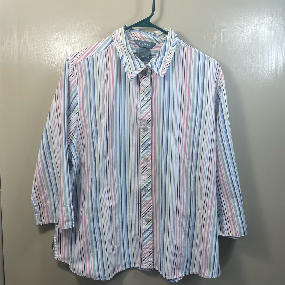 Koret Blue‎ and Pink Casual Button Down Shirt with Stripes